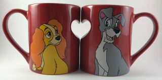 Disney Parks Lady And The Tramp Romantic Heart Ceramic Mug Set Euc