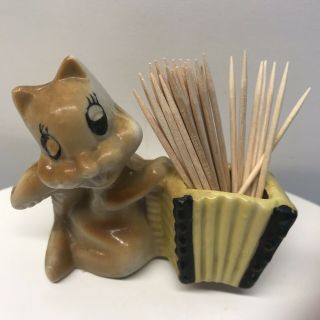 Vintage Japanese Squirrel With Basket Toothpick Holder Mid - Century Farmhouse