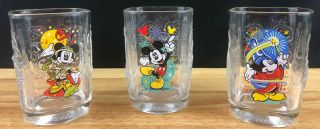 Set Of 3 Mickey Mouse Drinking Glass Walt Disney World Millennium 2000 Mcdonalds