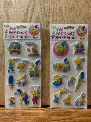 Rare Vintage 1990 The Simpsons Puffy Stick - Ons 2 Different Packs Old Stock