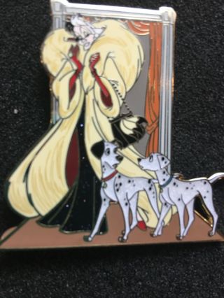 Disney Pin Designer Villains 101 Dalmatians Pongo Perdita Cruella In Fur Gown Le