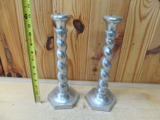 Spiral Pewter Or Aluminum Candlesticks Candleholders 12 ¼” Tall