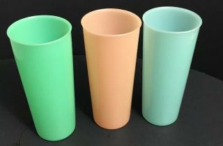3 Vtg Pastel Tupperware 107 Tumblers Cups 16 Oz Plastic Multi - Color Peach Green