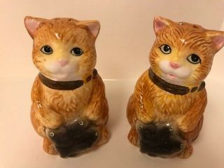 Collectible Gkao Orange Cats With Fish Salt And Pepper Shakers