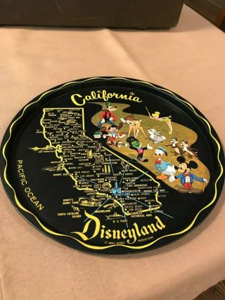 Disneyland California Park Walt Disney Vintage Tray Plate Metal Souvenir Black
