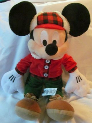 Walt Disney Store Mickey Mouse 2017 Red Plaid Ushanka 15 " Plush Winter