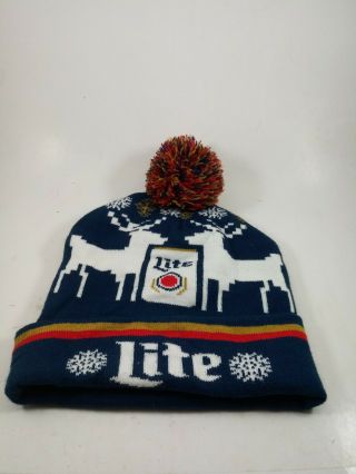 Miller Lite Beer Ugly Christmas X Mas Reindeer Winter Beanie Hat Cap