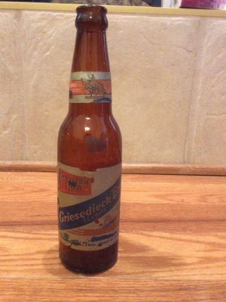 Vintage Griesedieck Beer Brown Glass 12 Oz Bottle Paper Label