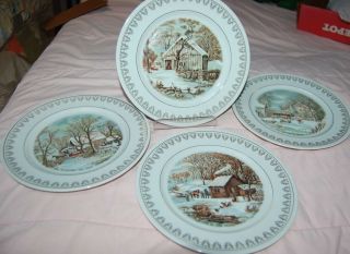4 Roy Thomas Currier & Ives Winter Scenes China Plates & Bell 1978 2