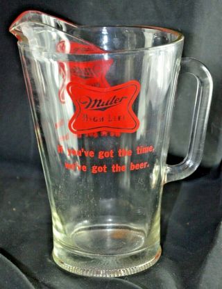 True Vintage Miller High Life Beer Pitcher Heavy Glass Full Sized