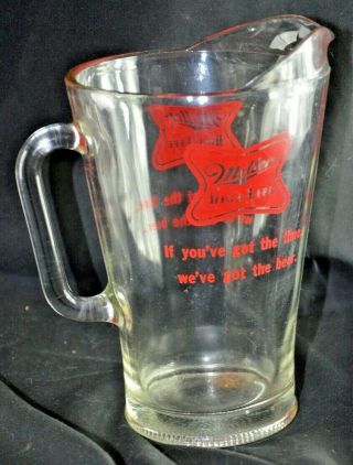 TRUE VINTAGE Miller High Life Beer Pitcher HEAVY glass full sized 2