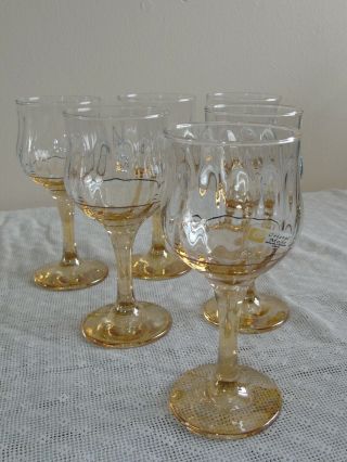 Set Of 6 Vintage Italian Cristal Mode Wine Glasses Swirl Bowl Iridescent Gold