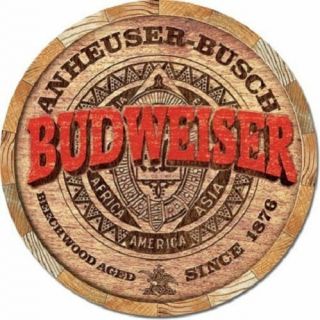 Budweiser Barrel End Round Tin Sign Metal Beer Ad Vtg Rustic Bar Wall Decor 2165