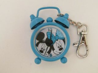 Disney Mickey Minnie Mouse Turquoise Metal Mini Alarm Clock Watch Clip With Bell