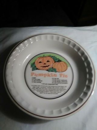Thanksgiving/ Holidays Pumpkin Pie Dish Sunnycraft.  With Recipe Full Size