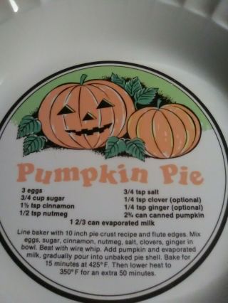 Thanksgiving/ Holidays pumpkin Pie Dish Sunnycraft.  with Recipe Full Size 2