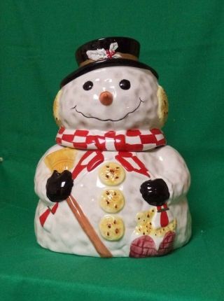 Gibson Housewares Ceramic Snowman With Top Hat And Broom 10 3/4 " Tall