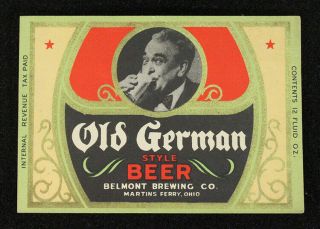 Old German Style Beer Irtp Beer Label Belmont Brewing Co.  Martins Ferry,  Ohio Oh