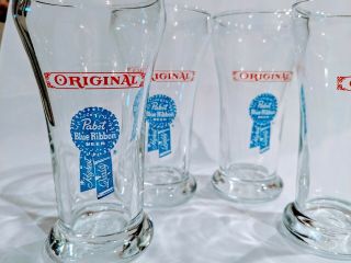 Four Vintage Pabst Blue Ribbon Beer Glasses Pilsner Style