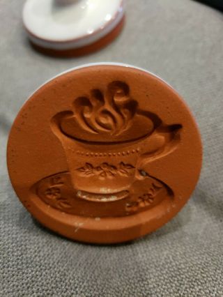 Vtg Rycraft Tea Cup Saucer Cookie Stamp 2 " Round Terra Cotta Press