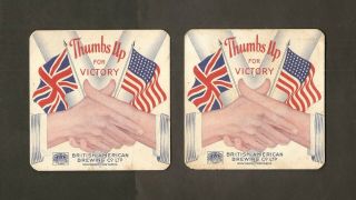 2 World War 2 Coasters - British American Brewing Co.  - Windsor,  Ontario,  Canada
