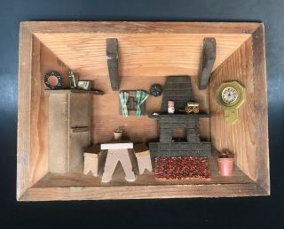 Vintage Wooden Home Kitchen 3d Diorama Shadow Box Scene Wall Hanging Decor