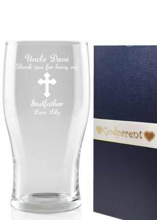 Personalised Engraved Pint Glass - Godfather Godmother Gift Present Christening