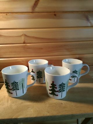 Crate And Barrel Christmas Trees By Jenny Bowers Coffee/tea/hot Cocoa Mugs (4)