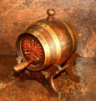Small Vintage Coopered Decorated Barrel With Stand