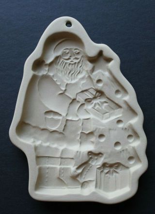 Brown Bag Cookie Art Mold 1991 Christmas " Santa With Tree " Wrapped Presents Bear