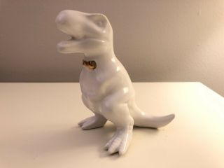 T - Rex Tyrannosaurus Rex White Ceramic Salt Pepper Shaker Gold Bow Tie