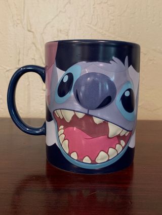 Disney Store Lilo And Stitch Grinning 3d Mug Blue Coffee Tea X - Large Mug 24 Oz