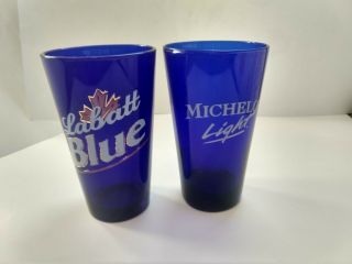 Labatt Blue And Michelob Light Beer Blue Glass Set