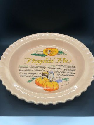 Vintage Pumpkin Pie Recipe Dish Ceramic Fall Baking Pie Plate Ltd Commodities