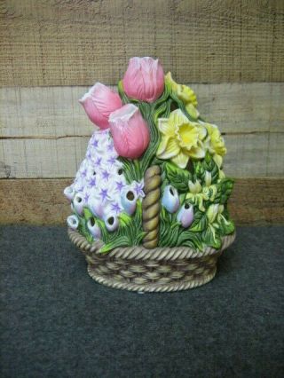 Partylite Spring Flower Basket Votive Tealight Candle Holder Tulips - Daffodils
