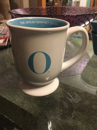 The Oprah Winfrey Show Tv Pedestal Coffee Tea Mug White & Blue Ceramic 16oz