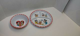 Vintage 1984 Disney Divided Plastic Plate Baby Mickey Minnie And Friends