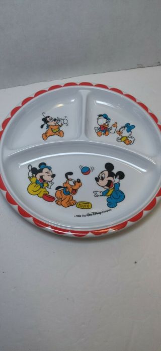 Vintage 1984 Disney Divided Plastic Plate Baby Mickey Minnie and Friends 2