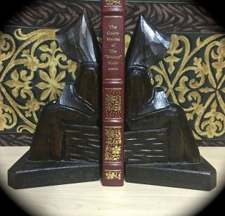 8 1/2 Inch Tall Hand - Carved Hand - Painted Wooden Monk Friar Bookends