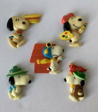 Set Of Five Vintage Snoopy / Peanuts Fridge Magnets Good,  Collectible