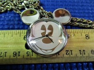 Disney Parks Mickey Mouse Head Ears Gold Tone Neckless/pocket Watch Vintage 90 