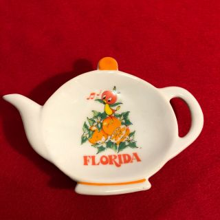 Vintage Walt Disney World Florida Orange Bird Teapot Spoon Rest Teabag Holder