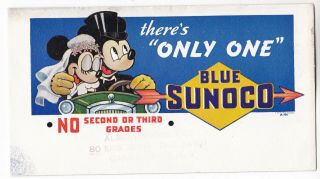 Vintage Walt Disney Mickey And Minnie Mouse Blue Sunoco Gas Ink Blotter