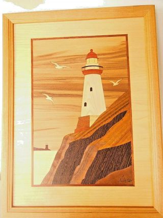 Hudson River Inlay " Twin Lights " Lighthouse Wood Picture Jeff Nelson