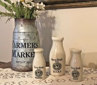 Milk Bottle Salt Pepper Shakers Ceramic Farm Fresh Brand Cow Country Kitchen