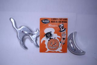 Vintage Mirro Aluminum Cooky Cat & Man In The Moon Cookie Cutter W/ Paper