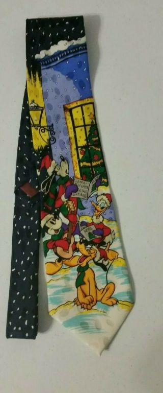 The Disney Store Mickey Pluto Christmas Mens Tie Necktie 100 Silk Vtg Black
