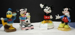 Vintage Schmid Walt Disney Mickey Mouse Ceramic Music Box,  2 Disney Figurines,