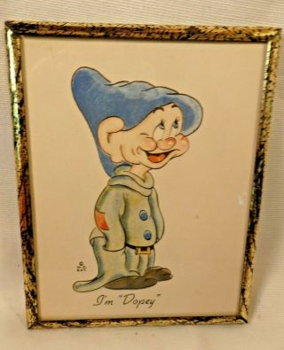 Walt Disney Enterprises,  Snow White Dopey Color Illustration Print In Frame