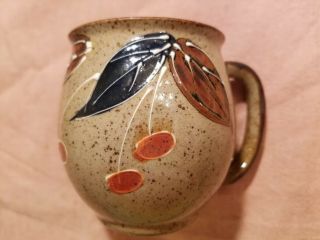 Otagiri Japanese Pottery Mug Tan Speckled Blk Brown Leaves Org Fruit Stoneware